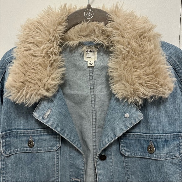Dylan Denim Trucker Jacket M Sherpa Collar faux fur jean button up - Picture 2 of 8